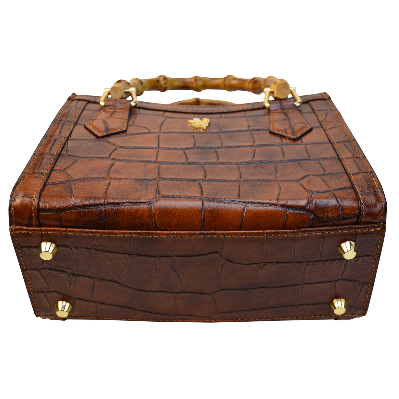 Bolsa feminina Pratesi Capri em couro italiano com textura de crocodilo - Marrom