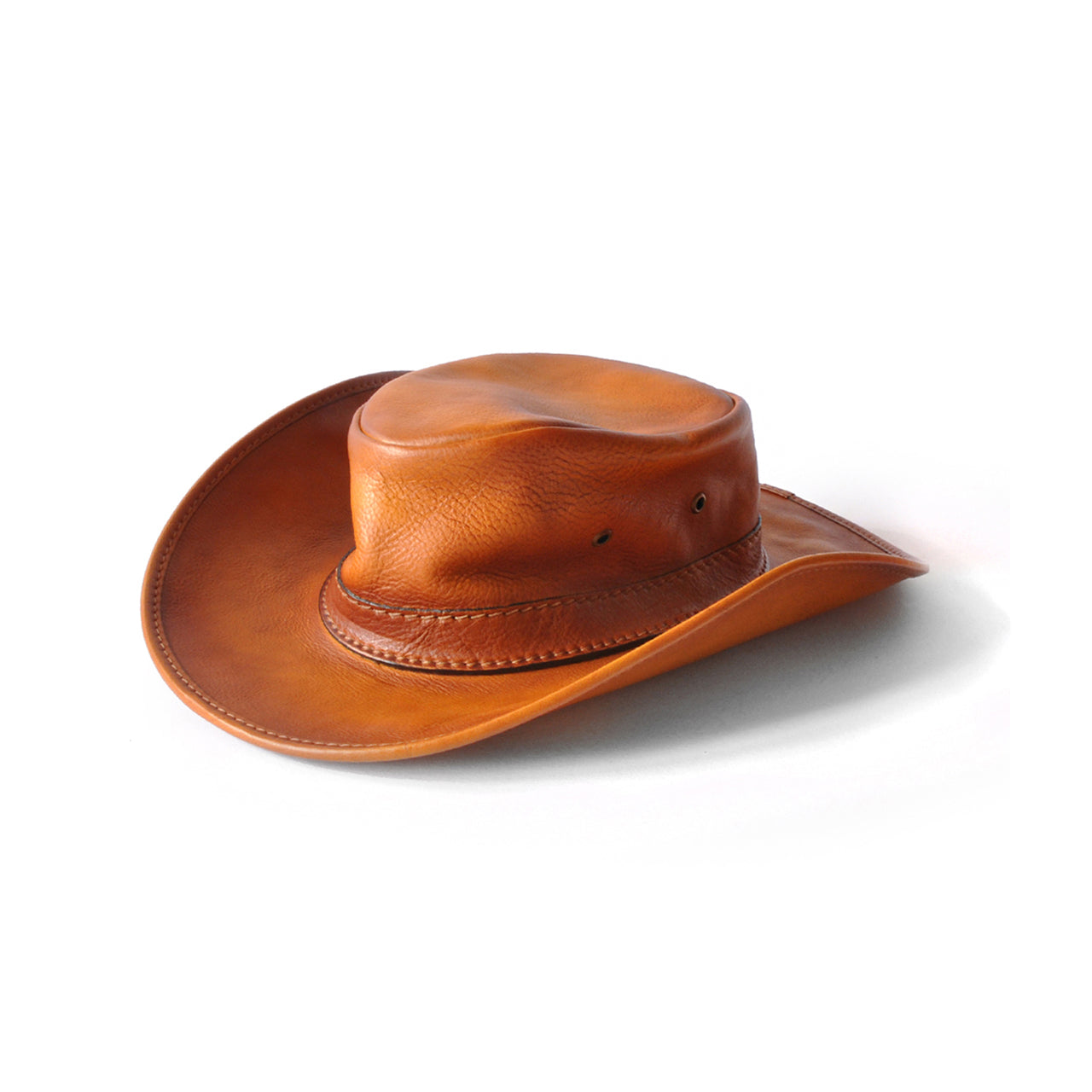 Chapeau Pratesi Cagliostro 61 cm en cuir italien véritable - Cuir italien tanné végétal couleur cognac