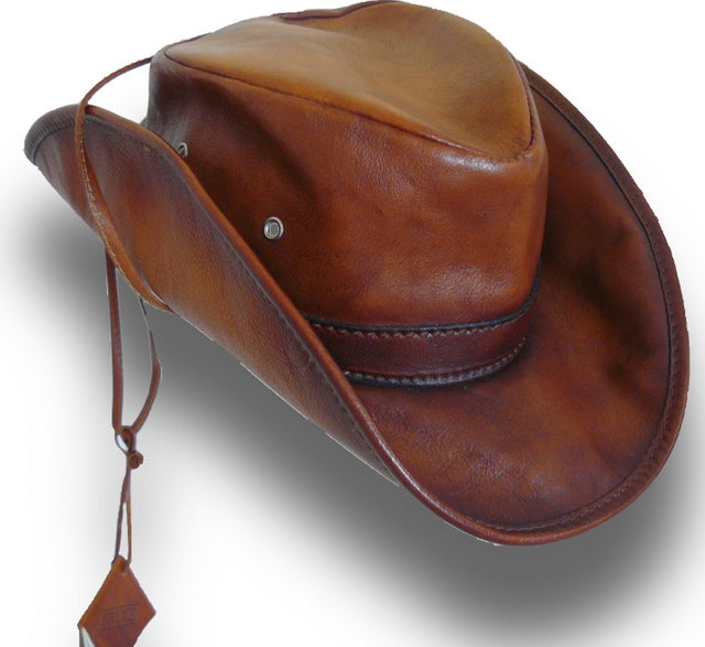 Chapeau Pratesi Cagliostro 61 cm en cuir italien véritable - Cuir italien tanné végétal marron