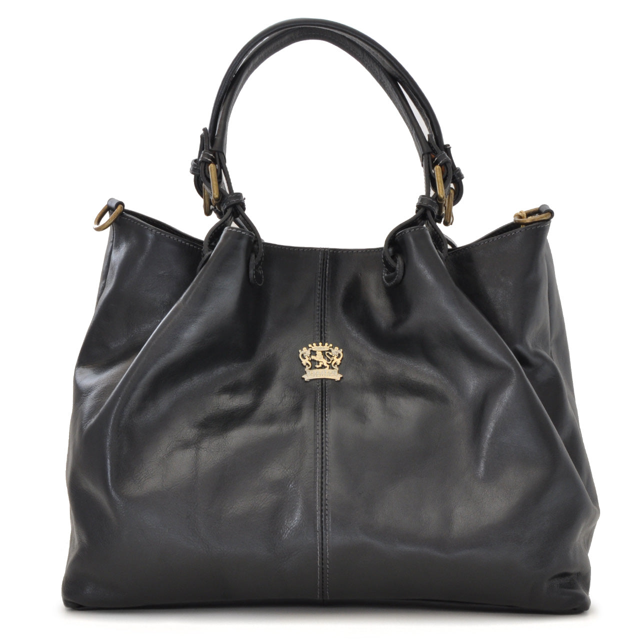 Bolsa feminina italiana Pratesi Collodi em couro curtido vegetal - Preta