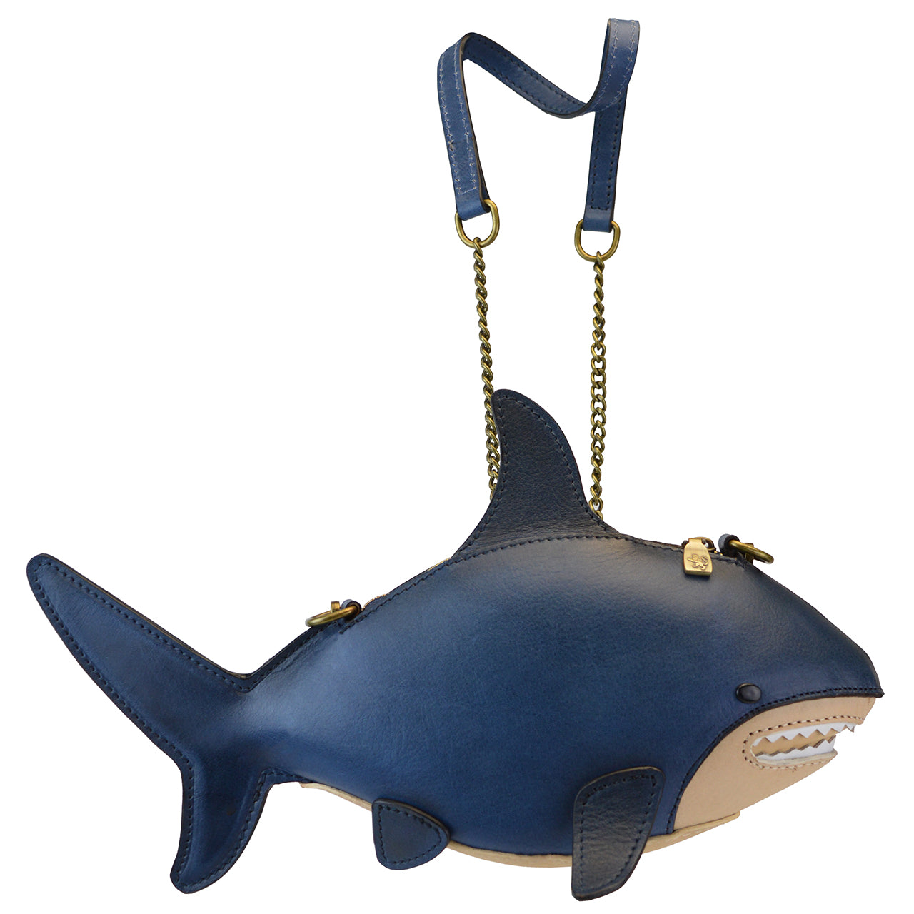 Pratesi Shark, CrossBody Bag B222 in Full Grane Leather - Bruce Bleu - LQE2