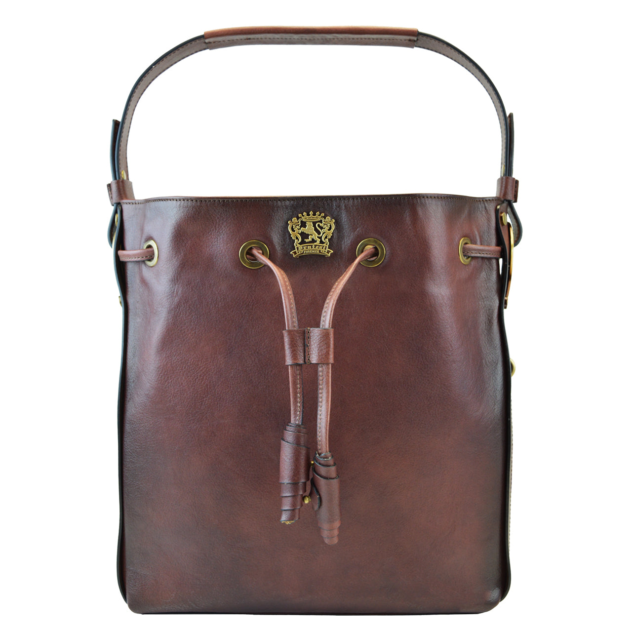 Bolsa italiana Pratesi Viareggio em couro tingido de vegetais - Café