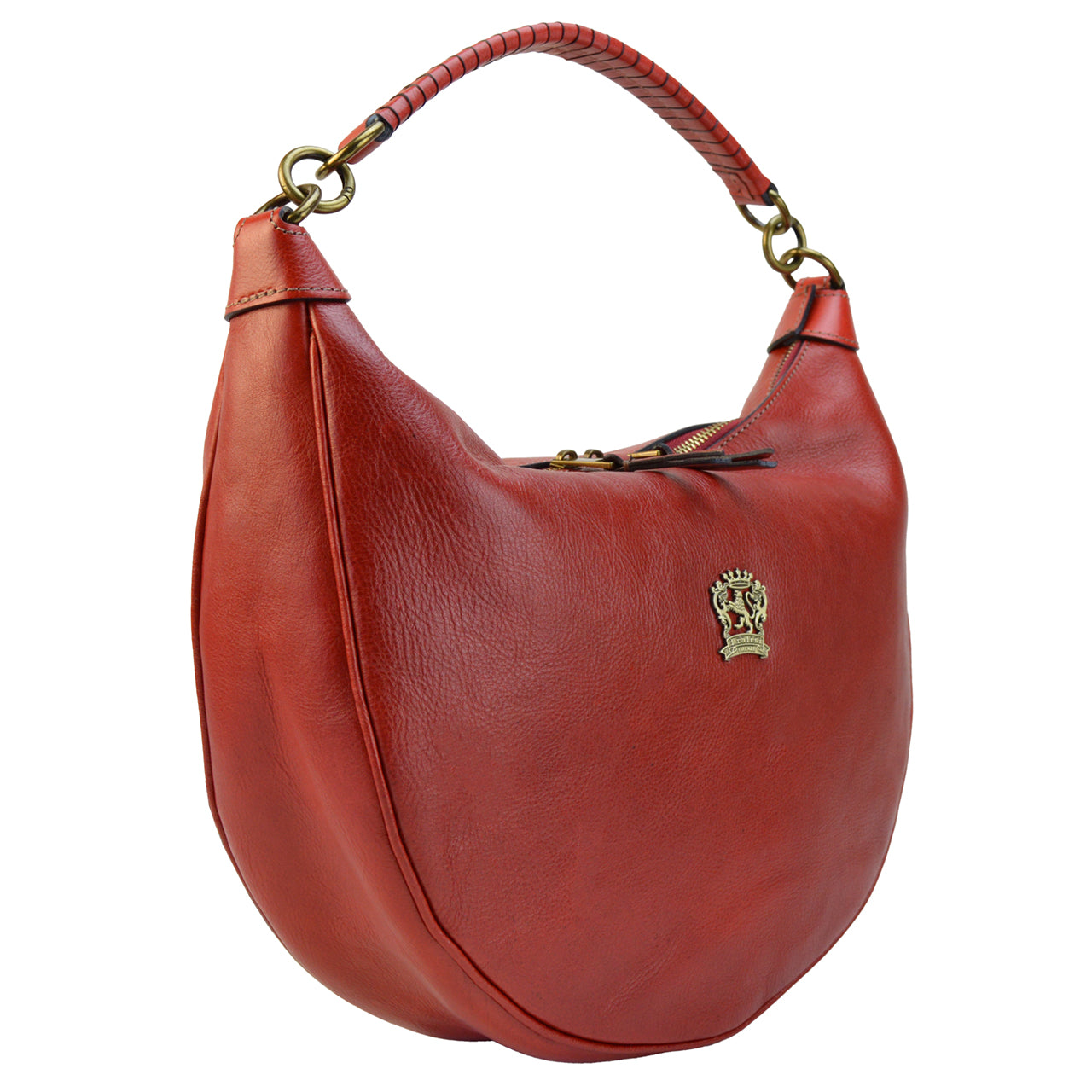 Pratesi Mezzaluna Big Woman Bag in genuine Italian vegetable-dyed leather - Coffee