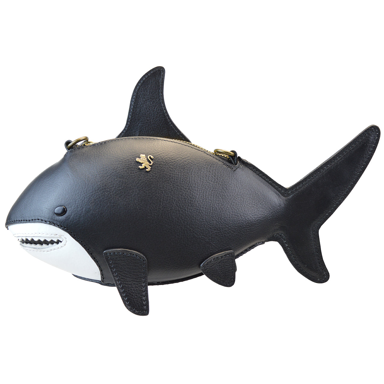 Pratesi Shark, CrossBody Bag B222 in Full Grane Leather - Bruce Black - LQE2