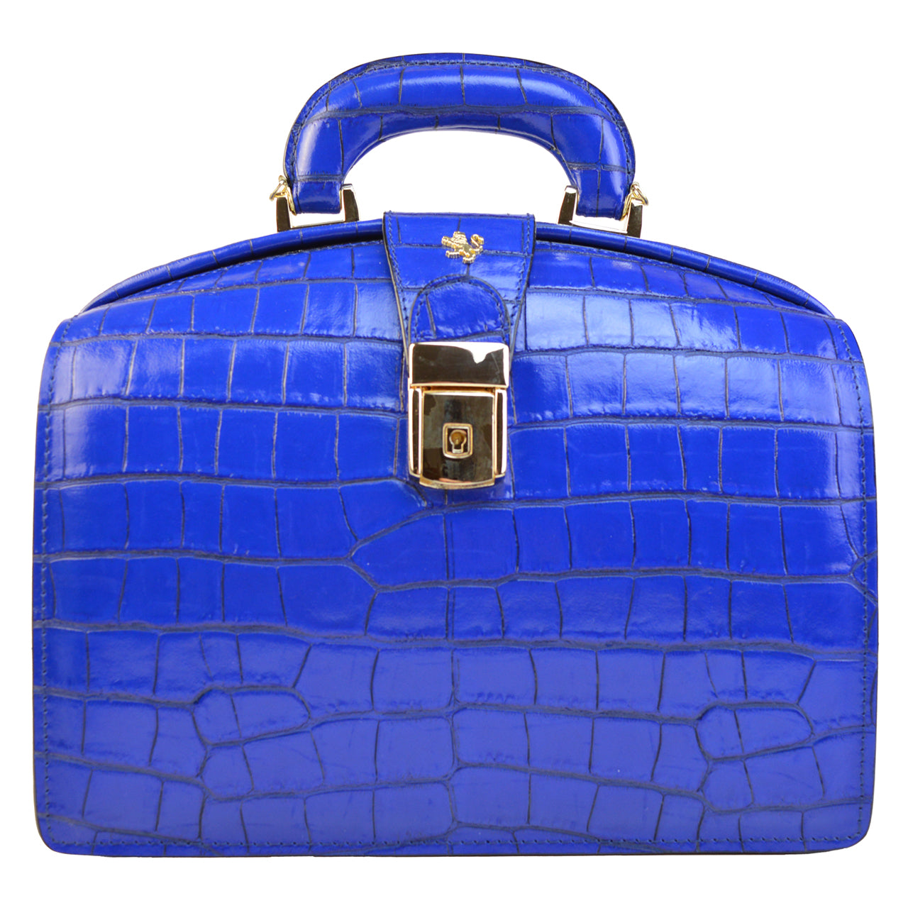 Bolsa Pratesi Miss Brunelleschi em couro italiano com textura de crocodilo - Azul Elétrico