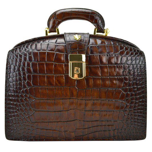 Pratesi Miss Brunelleschi Woman Bag in croco-embossed leather - Coffee