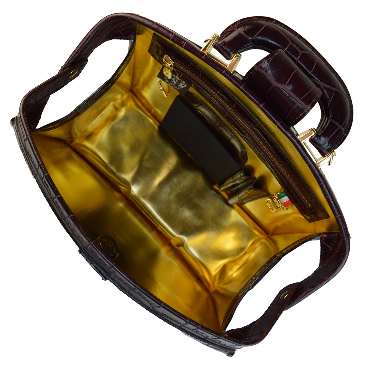 Bolsa Pratesi Miss Brunelleschi em couro italiano com textura de crocodilo - Azul Elétrico