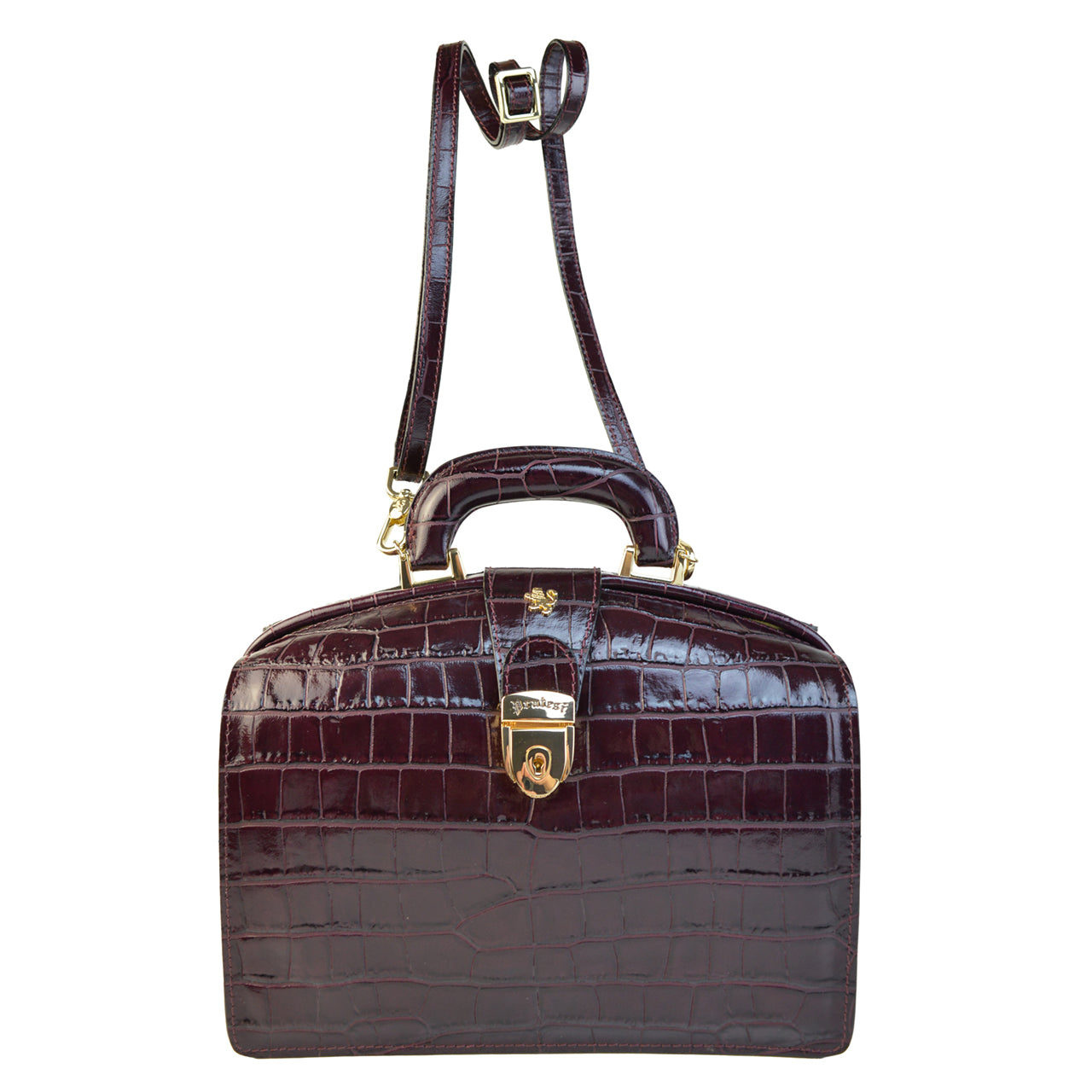 Bolsa Pratesi Miss Brunelleschi em couro italiano com textura de crocodilo - Azul Elétrico