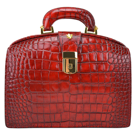 Pratesi Miss Brunelleschi Woman Bag in croco-embossed leather - Cherry
