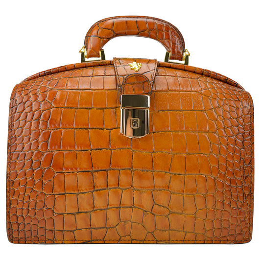 Pratesi Miss Brunelleschi Woman Bag in croco-embossed leather - Cognac