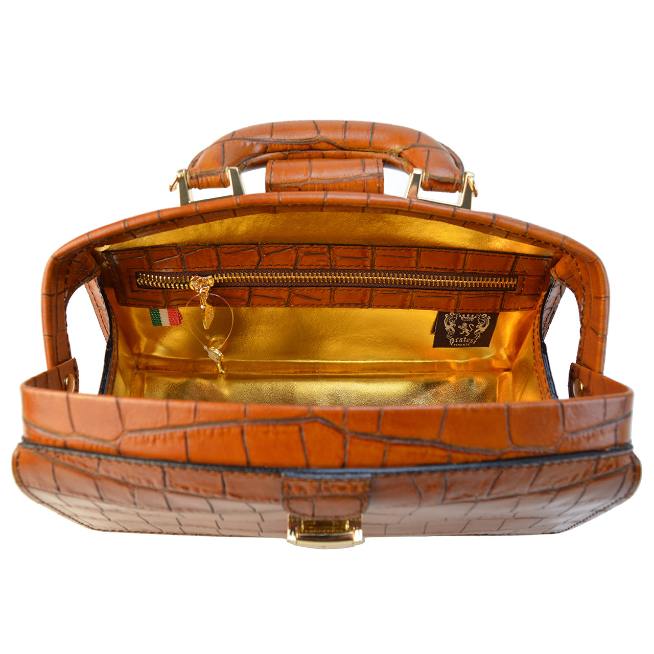 Sac à main Pratesi Lady Brunelleschi King pour femme, en cuir italien façon croco - Fuchsia