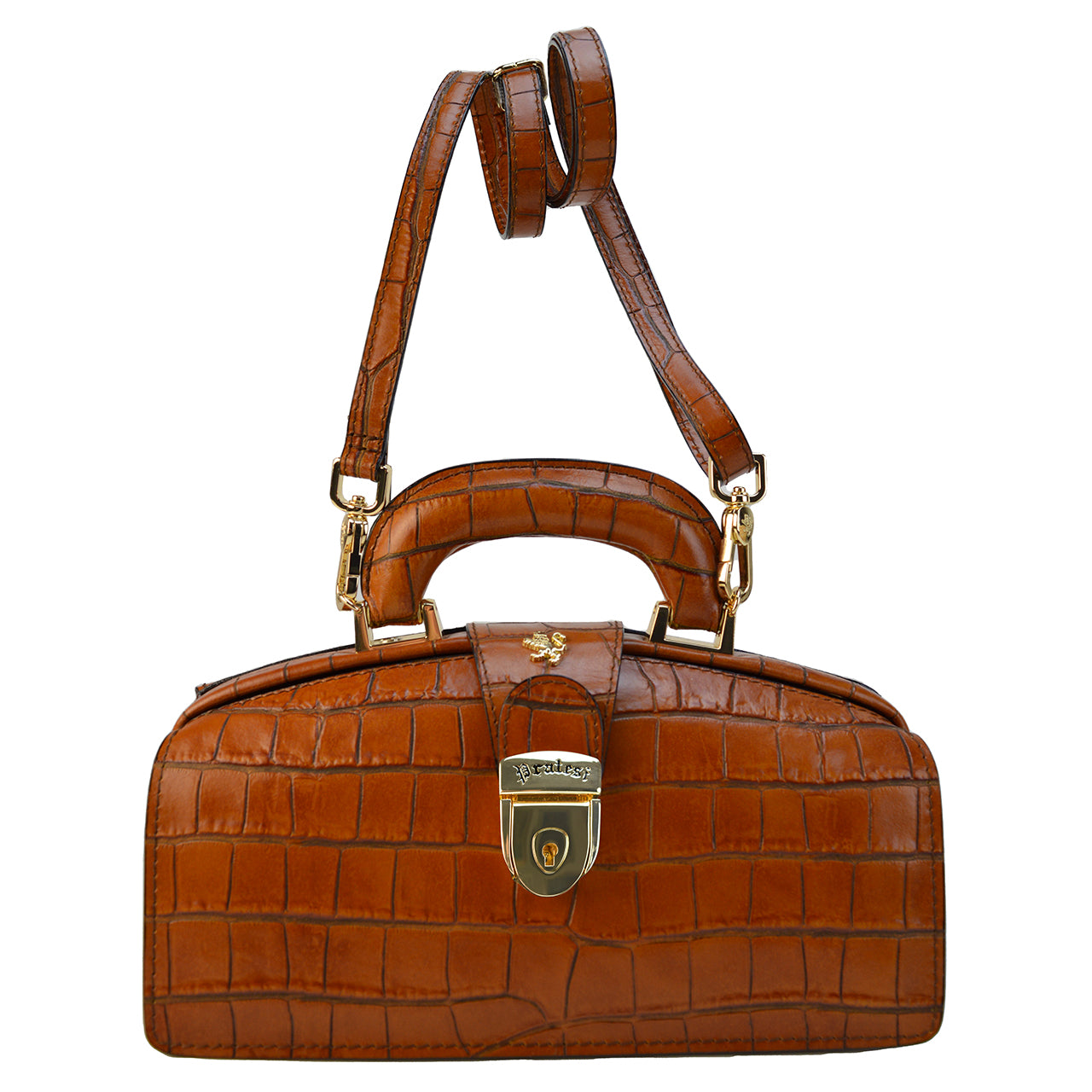 Sac à main Pratesi Lady Brunelleschi King pour femme, en cuir italien façon croco - Fuchsia
