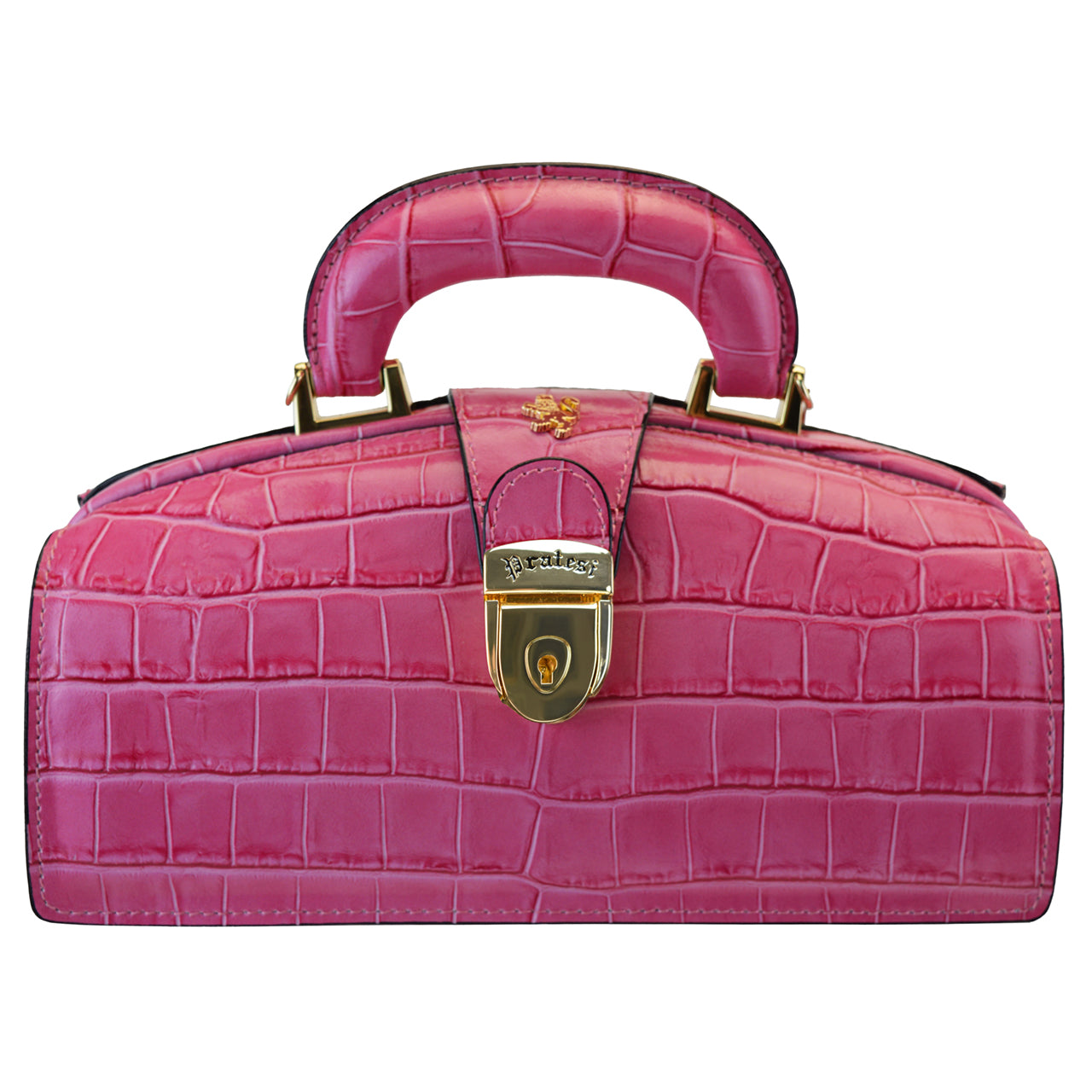 Sac à main Pratesi Lady Brunelleschi King pour femme, en cuir italien façon croco - Fuchsia