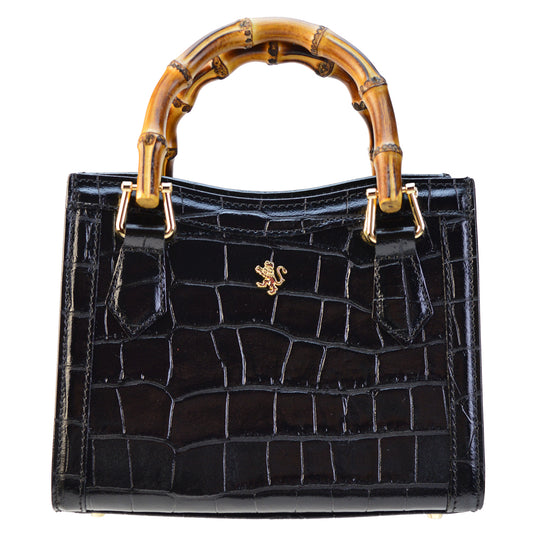 Pratesi Capri K498 Genuine Leather Lady's Bag in croco-embossed Italian leather - Black