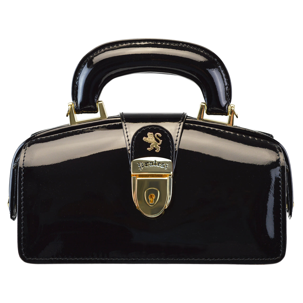 Sac à main Pratesi Brunelleschi Mini en cuir verni italien véritable - Noir