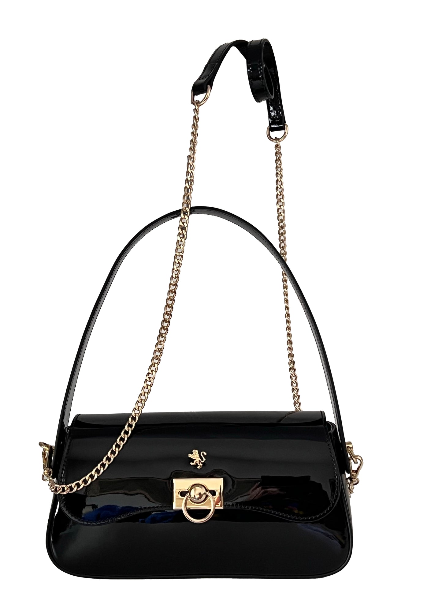 Pratesi Castellina イタリアン ハンドバッグ パテントレザー - ブラック