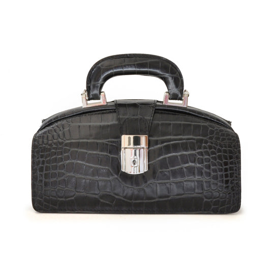 Pratesi Lady Brunelleschi King Woman Bag in genuine Italian leather - Croco Embossed Leather Black - SZN