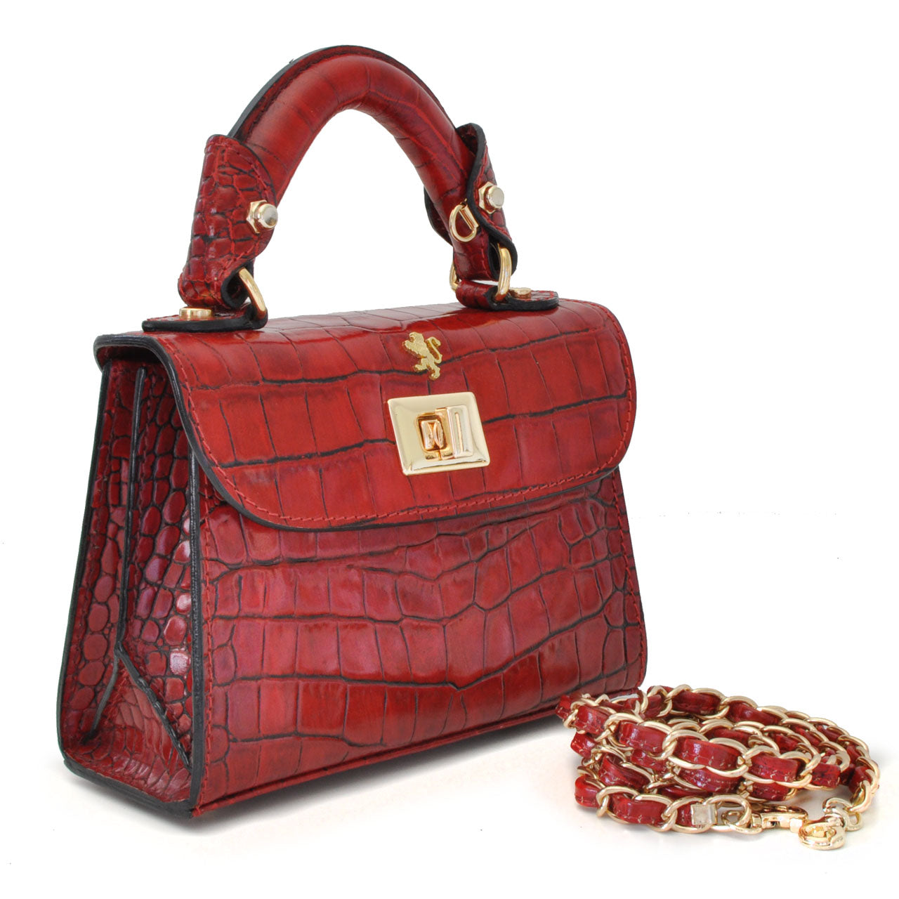 Pratesi Lucignano Petit sac à main en véritable cuir italien - Cuir embossé croco dGreen