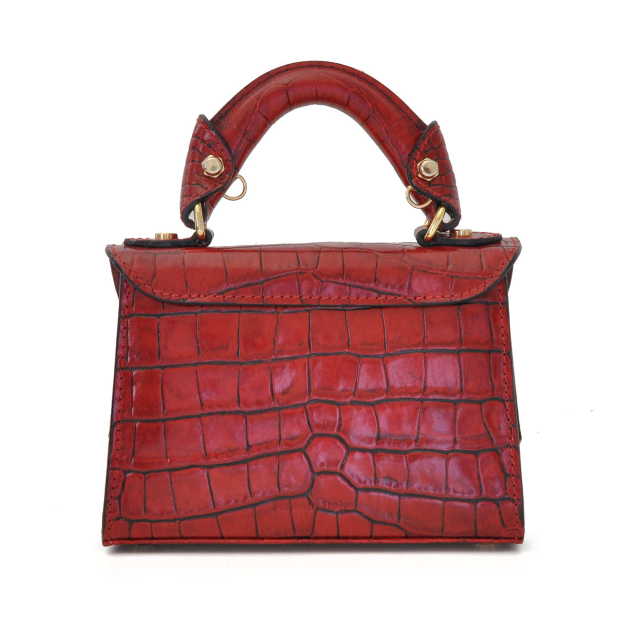 Pratesi Lucignano Petit sac à main en véritable cuir italien - Cuir embossé croco dGreen