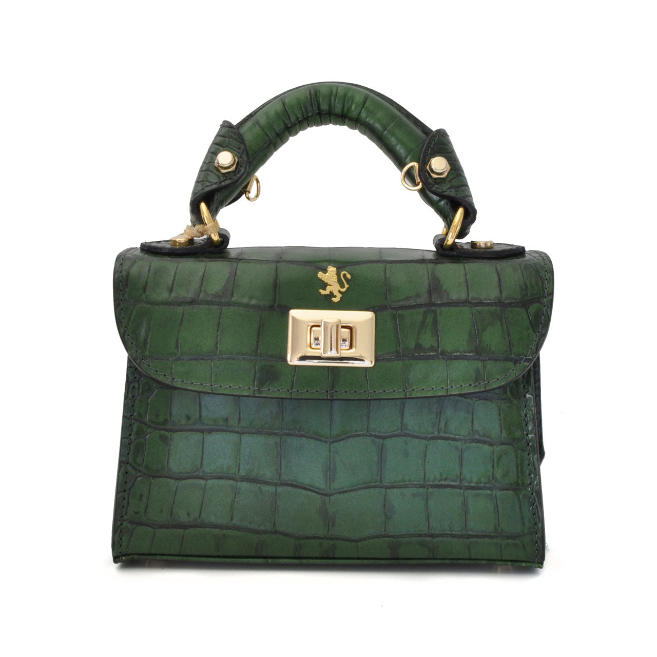 Pratesi Lucignano Petit sac à main en véritable cuir italien - Cuir embossé croco dGreen