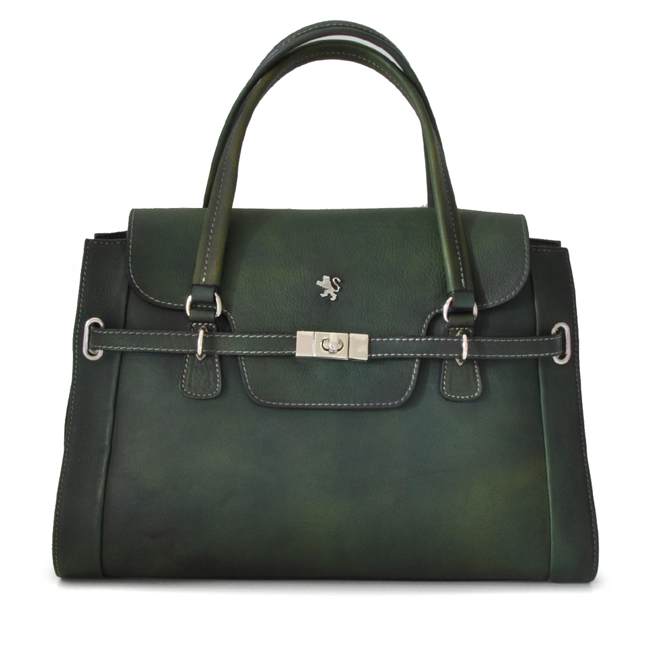 Pratesi Handbag Baratti in genuine Italian leather - Vegetable Tanned Italian Leather Dark Green