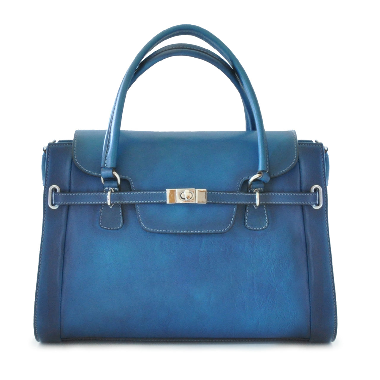 Pratesi Handbag Baratti in genuine Italian leather - Vegetable Tanned Italian Leather Blue