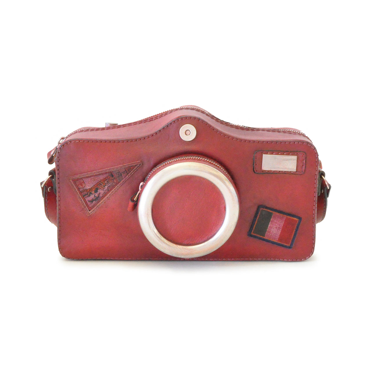 Pratesi Photocamera Bruce Bag in genuine Italian leather - Vegetable Tanned Italian Leather Cherry
