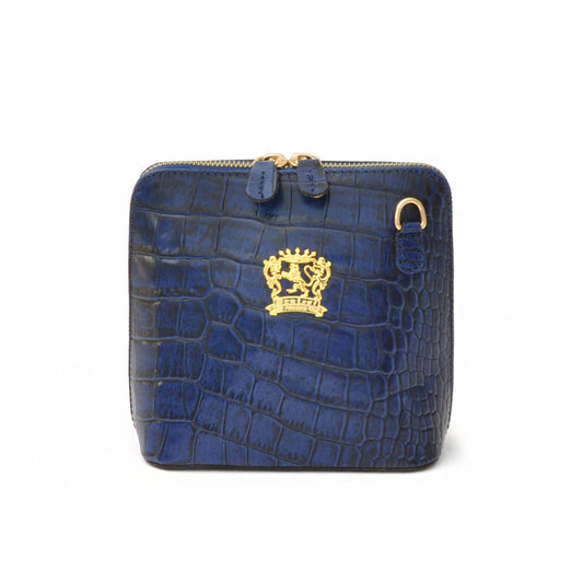 Pratesi Volterra King Lady Bag de piel auténtica - Piel Repujada Croco Azul