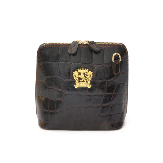 Pratesi Volterra King Lady Bag de piel auténtica - Croco Embossed Leather Coffee