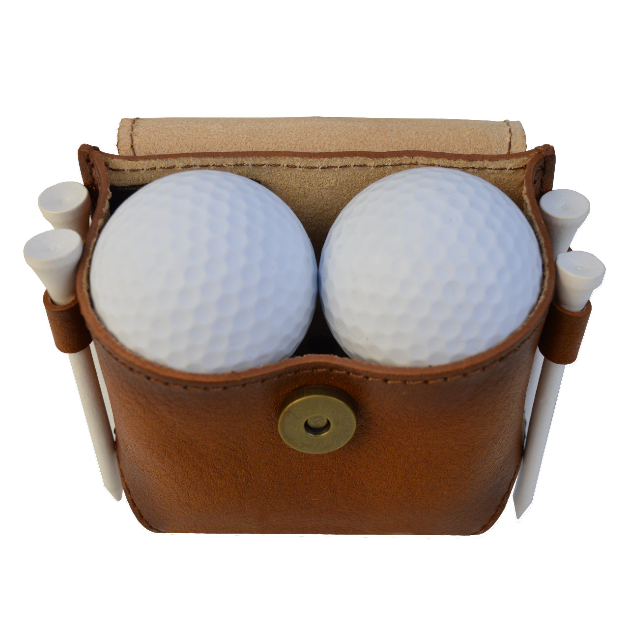 Pratesi Punta Ala Etui 4 balles de golf B411 - Cuir Italien au Tannage Végétal Marron