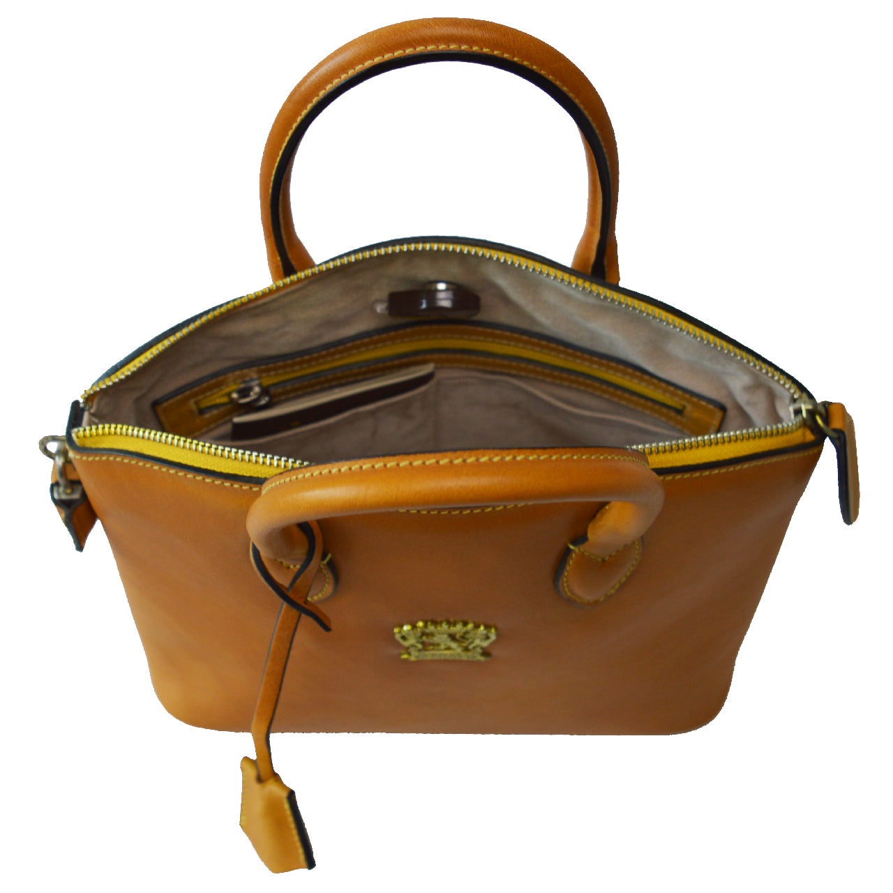Pratesi Versilia Small Bruce Handbag in genuine Italian leather - Vegetable Tanned Italian Leather Coffee