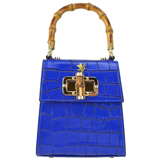 Pratesi Castalia Lady Bag en véritable cuir italien - Cuir Embossé Croco Bleu Électrique