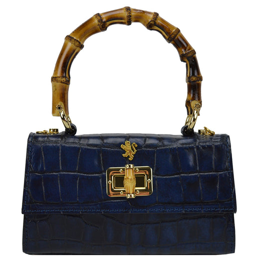 Pratesi Castalia Lady Bag en véritable cuir italien - Cuir Embossé Croco Bleu