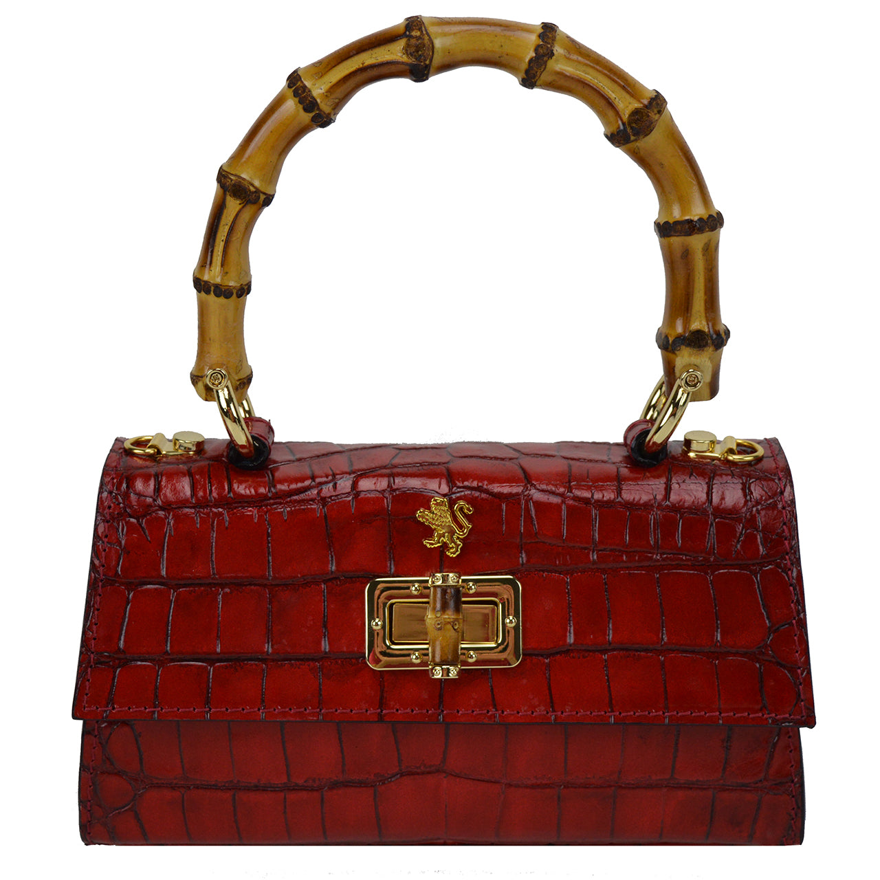 Pratesi Castalia Lady Bag en véritable cuir italien - Cuir Embossé Croco Cerise