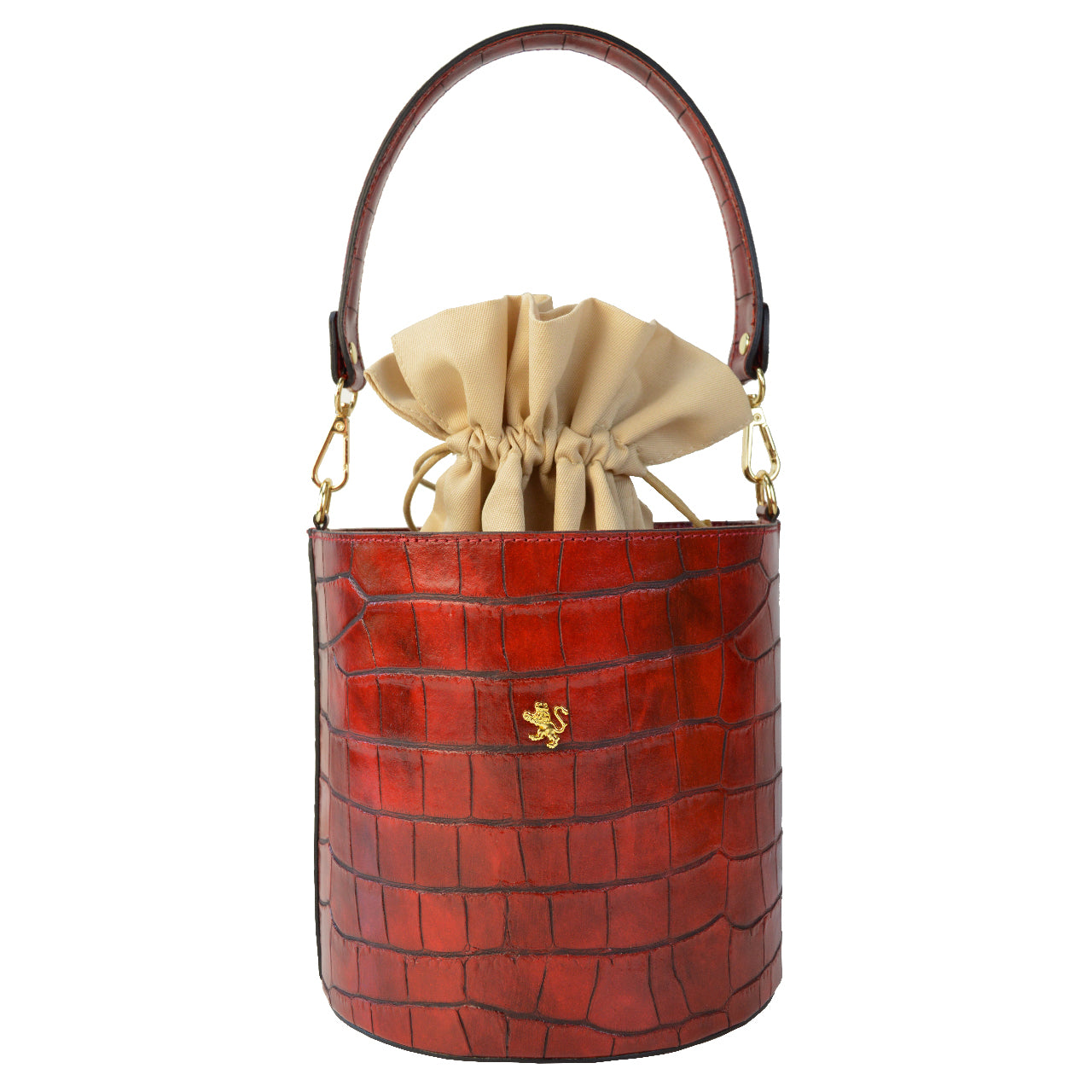 Pratesi Secchiello Lady bag K335 in genuine Italian leather - Croco Embossed Leather Cherry - SZN