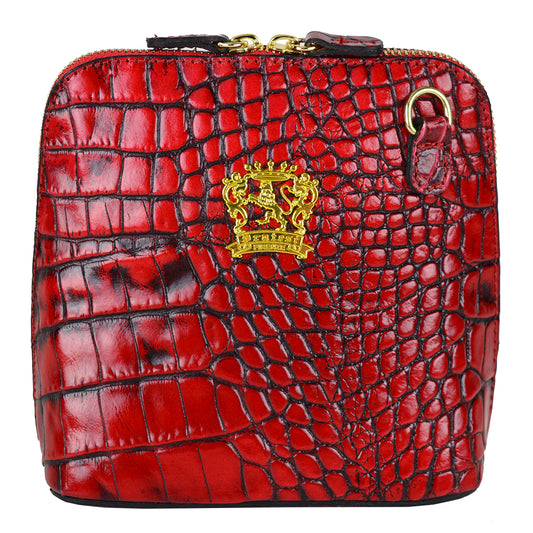 Pratesi Volterra King Lady Bag de piel auténtica - Piel Repujada Croco Cereza