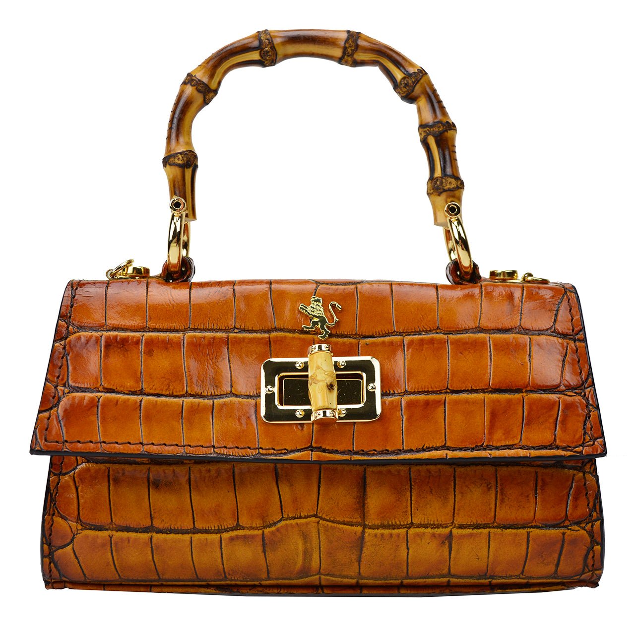 Pratesi Castalia Lady Bag in genuine Italian leather - Croco Embossed Leather Cognac