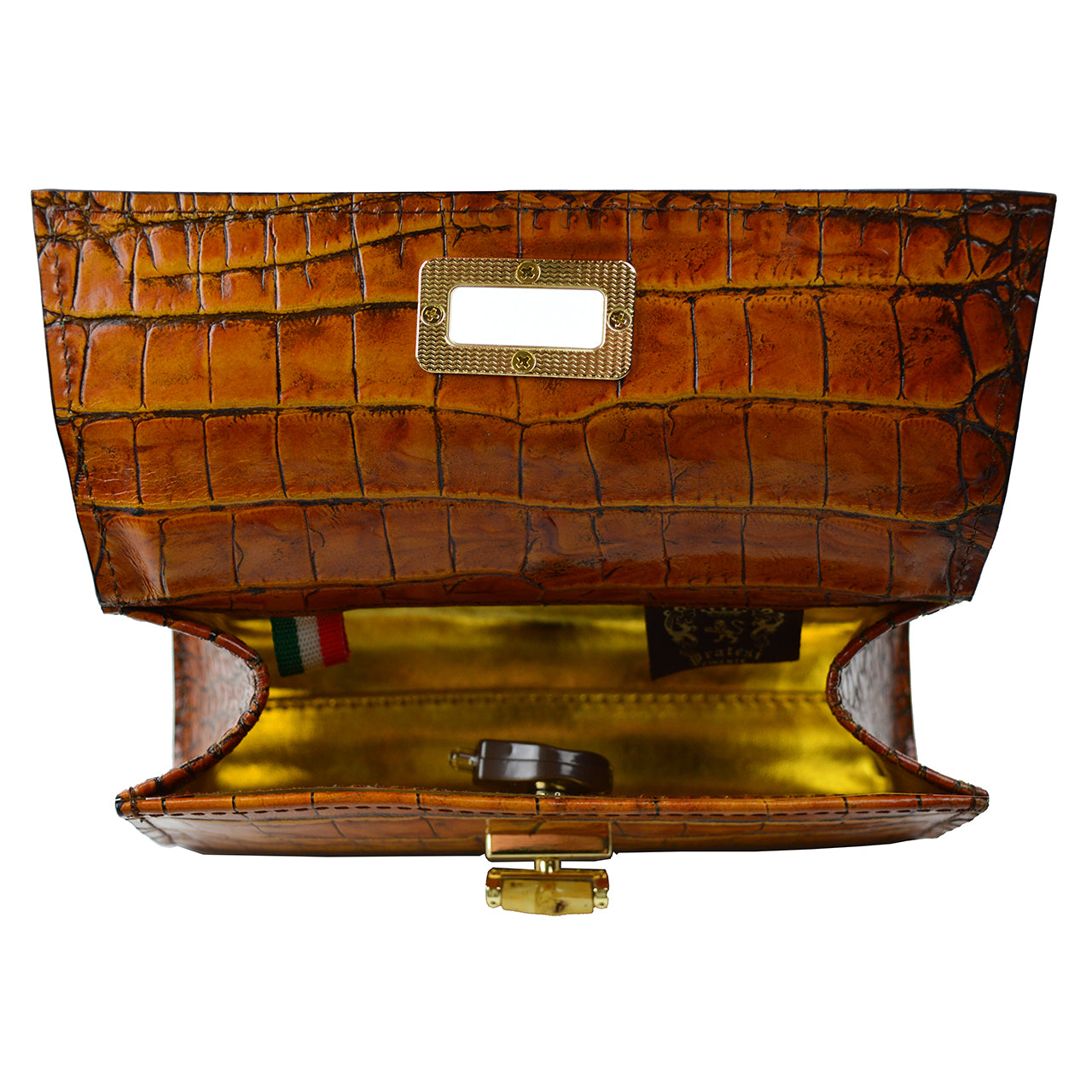 Pratesi Castalia Lady Bag en véritable cuir italien - Cuir Embossé Croco Orange