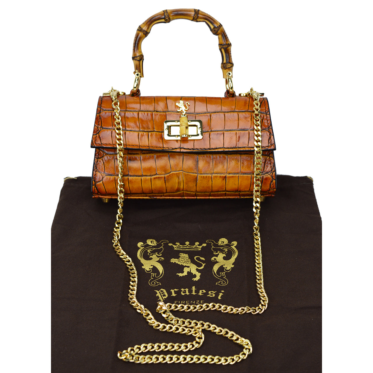 Bolsa Pratesi Castalia Lady em couro italiano genuíno - Couro com textura de crocodilo azul elétrico