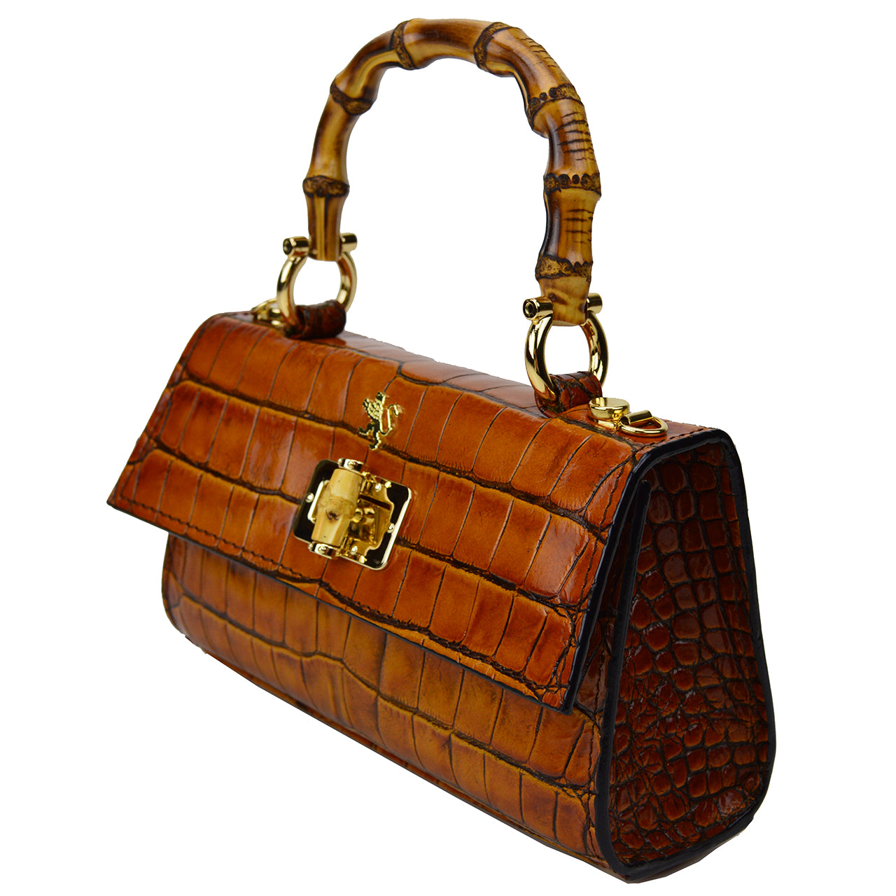 Pratesi Castalia Lady Bag in genuine Italian leather - Croco Embossed Leather Cognac