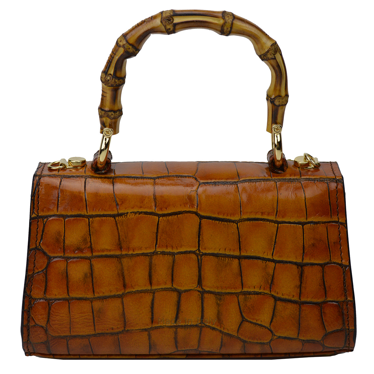 Pratesi Castalia Lady Bag in genuine Italian leather - Croco Embossed Leather Cognac