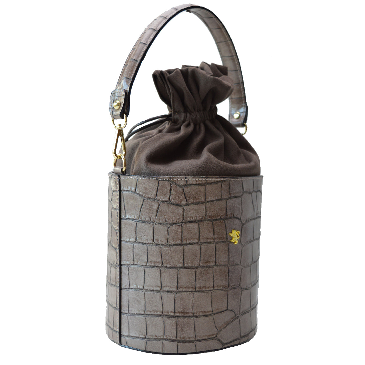 Bolso Pratesi Secchiello Lady K335 de auténtica piel italiana - Piel Repujada Croco Marrón