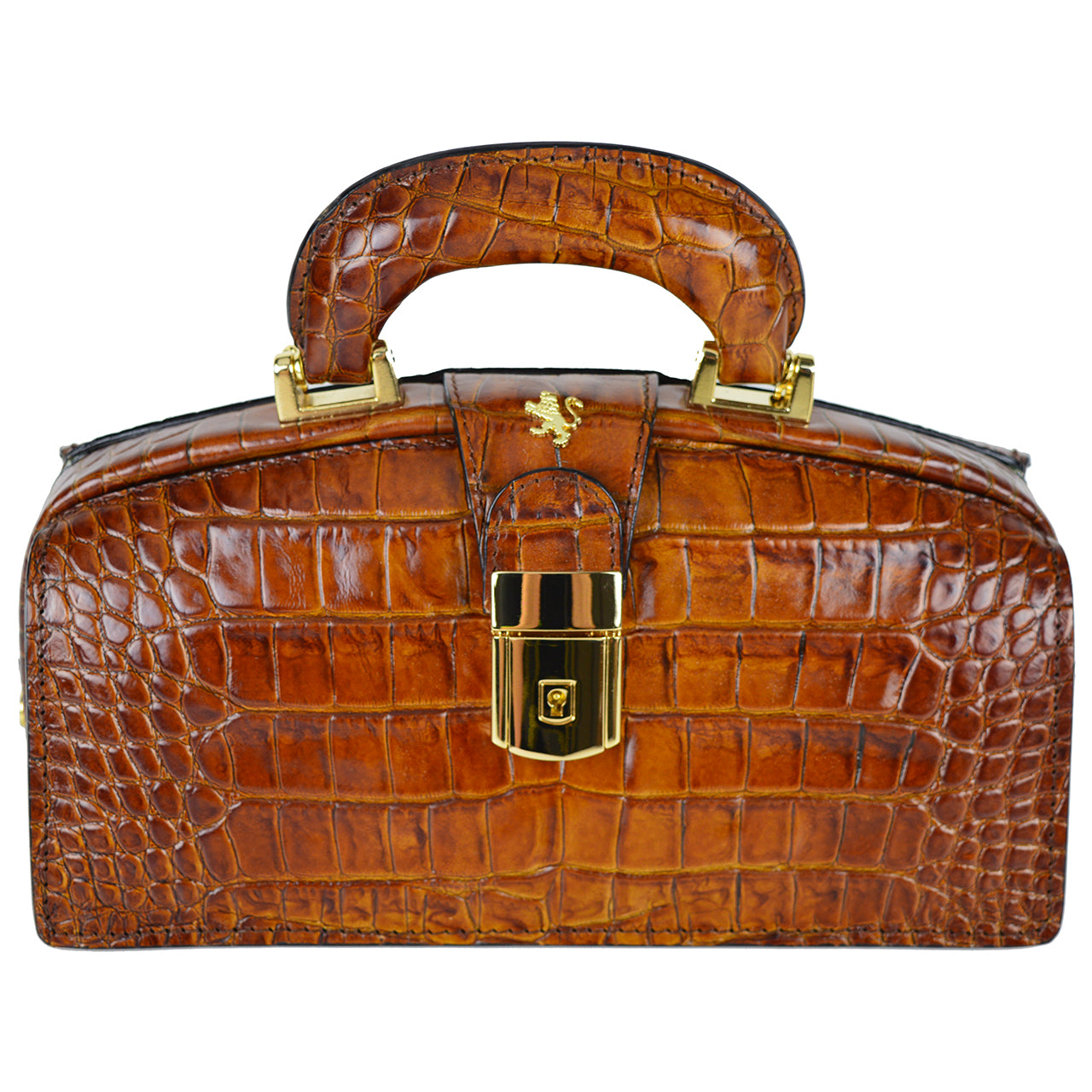 Pratesi Lady Brunelleschi King Woman Bag in genuine Italian leather - Croco Embossed Leather Brown