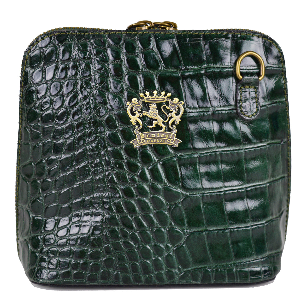 Pratesi Volterra King Lady Bag in real leather - Croco Embossed Leather Dark Green