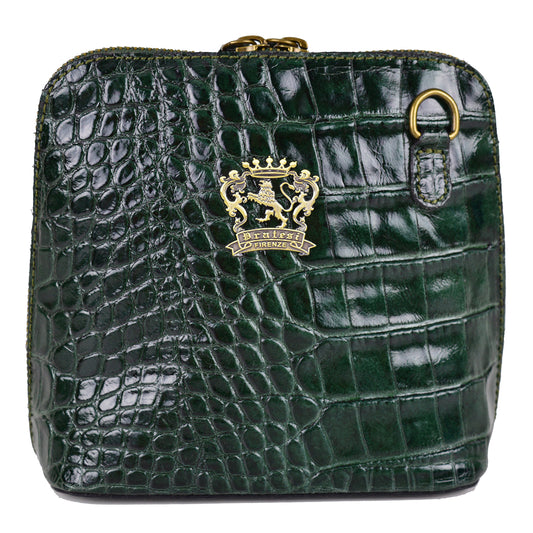 Pratesi Volterra King Lady Bag de piel auténtica - Piel Repujada Croco Verde Oscuro