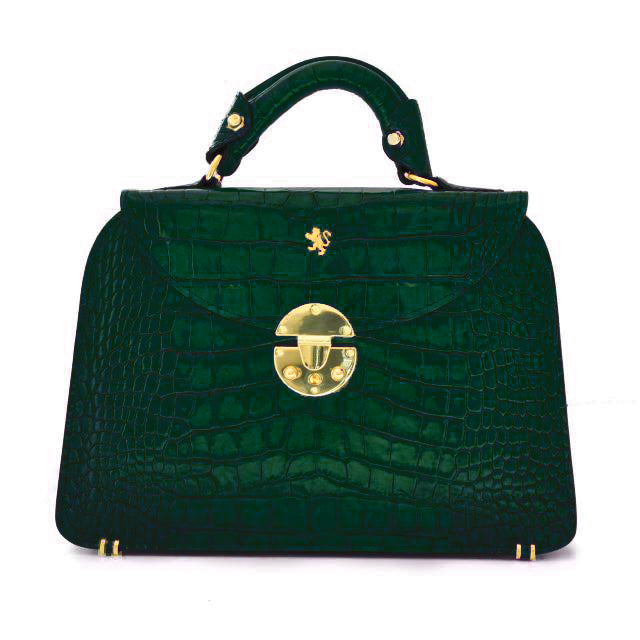 Pratesi Veneziano Small King Handbag in genuine Italian leather - Croco Embossed Leather Dark Green - SZN