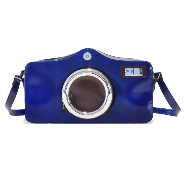 Pratesi Photocamera Radica Shoulder Bag in genuine Italian leather - Brunelleschi Leather Electric Blue
