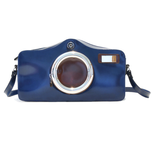 Pratesi Photocamera Radica Shoulder Bag in genuine Italian leather - Brunelleschi Leather Blue