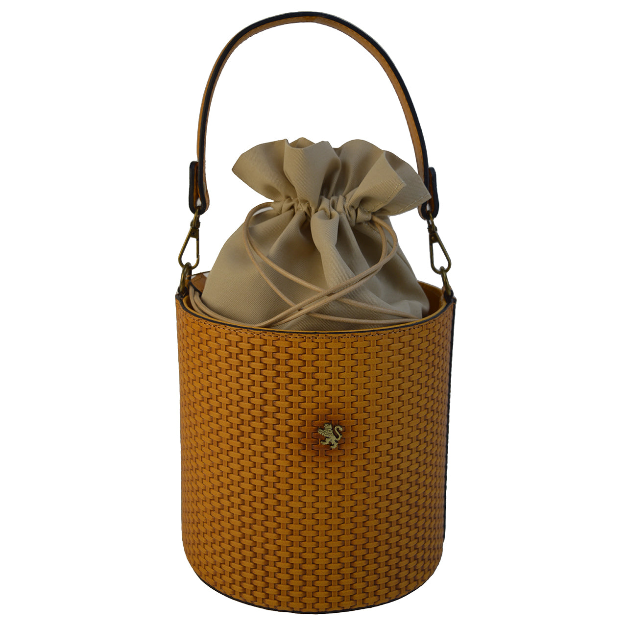 Pratesi Secchiello T335 Bag in genuine Italian leather - Treccia Cognac